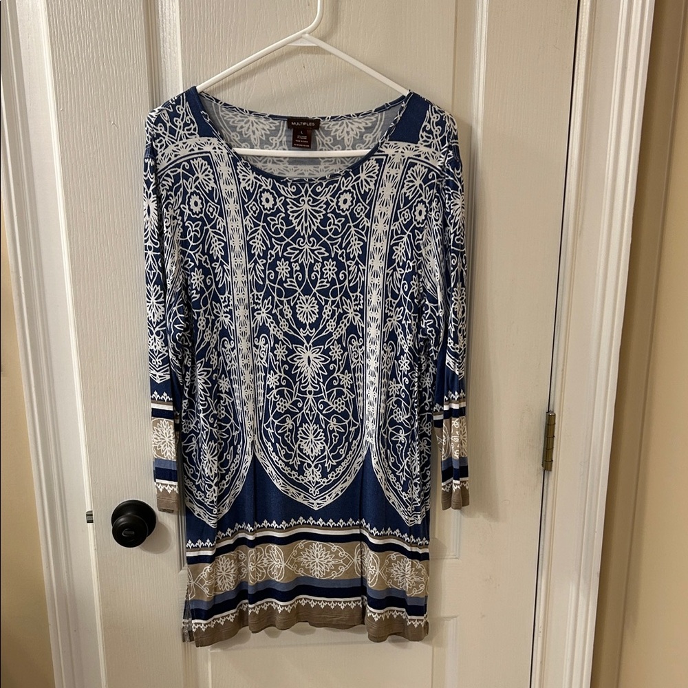 Multiples Navy and Cream Floral Tunic